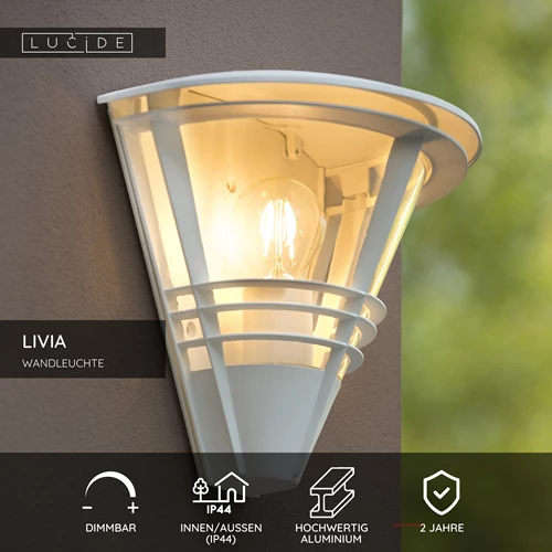 Lucide LIVIA - Wandleuchte Innen/Außen - 1xE27 - IP44 - Weiß - USP